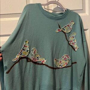 Time and Tru Sweatshirt with handcrafted Bird Design